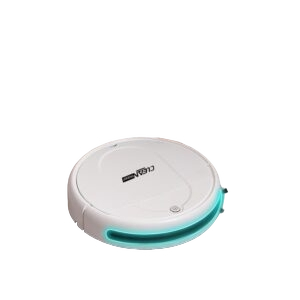 Intelligent robot vacuum cleaner navigating a modern living room.