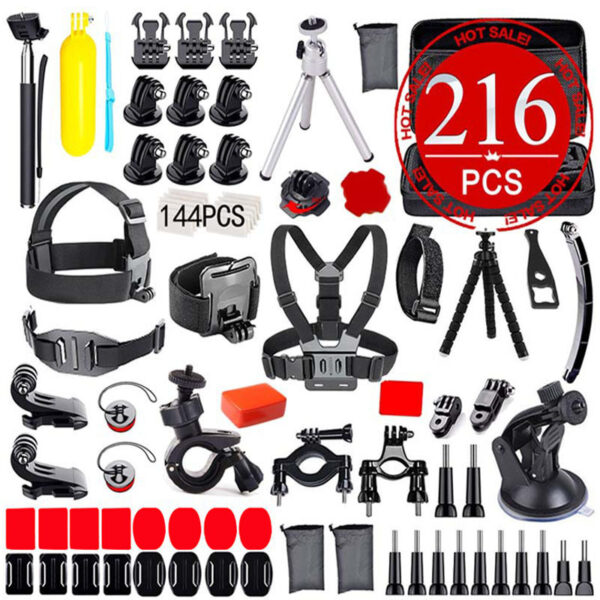 Sports camera accessories kit with action camera mounts straps and durable outdoor travel case by AmandaGear
