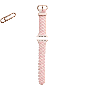 Trendy pink and white dual-tone silicone watch strap.