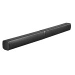 Sleek black 2-in-1 smart tv speaker soundbar with premium fabric mesh on a white background