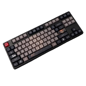 Top-down view of a custom keyboard with detailed dye-sub prints.