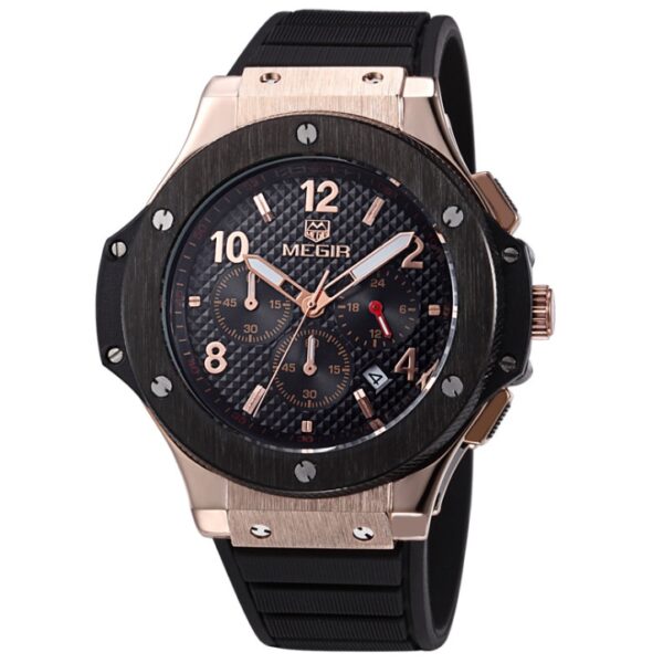 Luxury men’s wristwatch with a polished stainless steel finish.