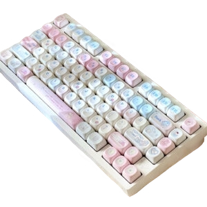 Aesthetic mechanical keyboard with colorful cute keycaps.