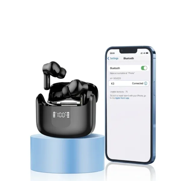 Smart TWS earbuds with noise cancelling technology and long battery life wireless charging case by AmandaGear