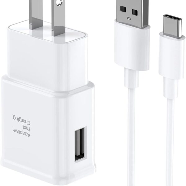 Two white dual-port USB fast charging wall adapters side by side on a white background