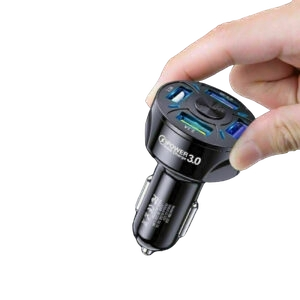 4-Port Fast Car Charger with USB ports for rapid charging on the go
