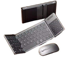 Tri-fold wireless bluetooth keyboard with compact portable design and multi-device connectivity by AmandaGear