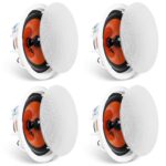 Pair of white 100W flush mount in ceiling speakers on a white background
