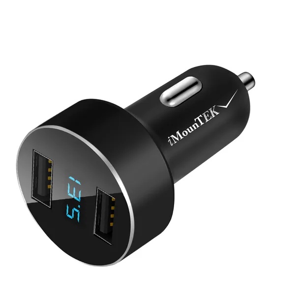 Aluminum car charger adapter with fast charging USB ports for smartphones and devices on the go