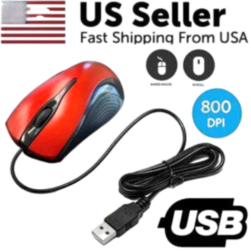 USB Wired Red Mouse