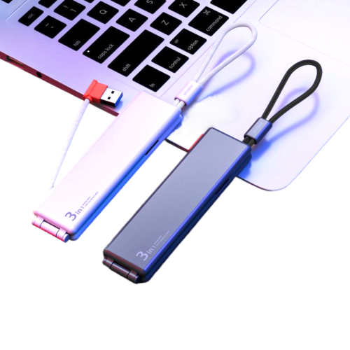 Portable multifunctional 3-in-1 charging cable with multi-port USB connectors